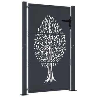 Berkfield Home Garden Gate Anthracite 105x130 cm Steel Tree Design