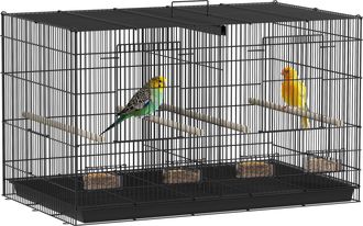 OEM Jaula Para P&aacute;jaros Con Divisor 4 Comederos 4 Perchas Bandeja Extra&iacute;ble Para Loros Canarios Periquitos 76x46x46 Cm Negro