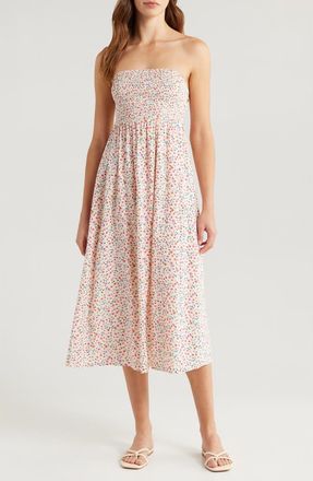 Billabong Off the Coast Floral Smocked Midi Dress in White Cap at Nordstrom, Size Large