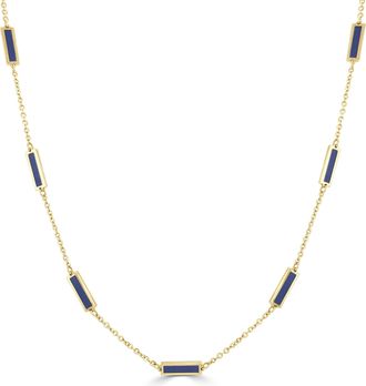 Italian Gold, Inc 14K Yellow Gold Station Bar Necklace-Lapis