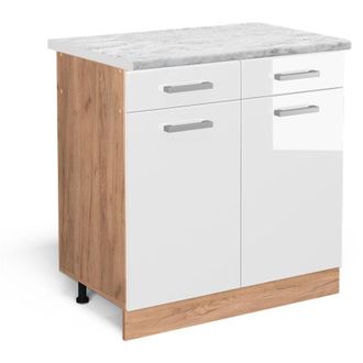 Vicco Mueble Bajo De Cocina R-line, Blanco Alto Brillo, 80 Cm Et M&aacute;rmol