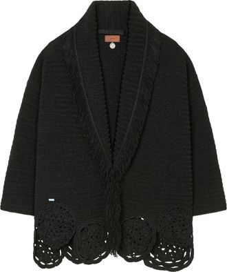 Alanui Textured Knit Cardigan with Fringe and Crochet Detail