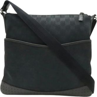 Gucci Pre-owned GG Canvas Leather Messenger Bag Black - unisex - Vintage Schoudertas - Zwart - ONE Size - Leer - Vintage