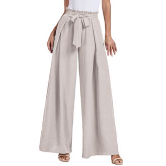 Generic Womens Wrap Around Trousers, Womens Wide Leg Trousers Slit Leg Palazzo Pants for Women Womens Flowy Yoga Pants Ladies Skirt Trousers Casual Lounge Yog