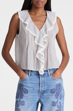 Madewell The Blaire Ruffle Sleeveless Top in Blue White Micro Stripe at Nordstrom, Size Xx-Small