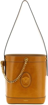 Versace Pivot Small Bucket Bag - Dames - Schoudertassen - Bruin - ONE Size - Leer - Tassen