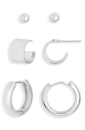 Nordstrom Rack 3-Pack Hoop & Stud Earrings in Silver at Nordstrom Rack