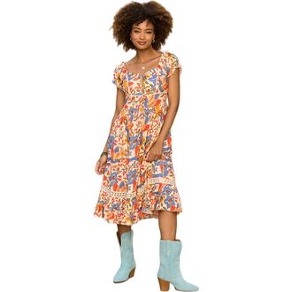 Joe Browns Sweetheart Midi Dress in Peach Abstract Floral at Nordstrom, Size 22