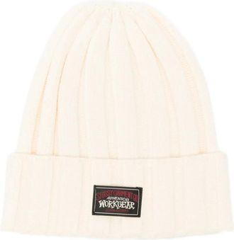 St&uuml;ssy ribbed logo-patch beanie - men - Acrylic - One Size - Neutrals