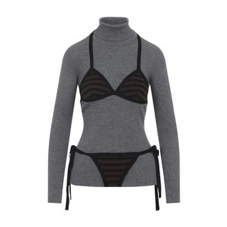 Moschino Turtlenecks, female, Gray, Size: 2XS Virgin Wool Turtleneck