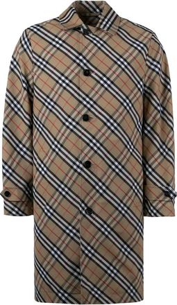 Burberry Geruite Auto Jas met Rugsplit - Heren - Mantel - Beige - M - Polyester - Jassen