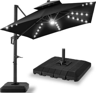 Best Choice Products 9x12ft 2-Tier Square Outdoor Solar LED Cantilever Umbrella w/ 360-Rotating Base
