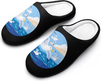 Generic Seagulls Flying Over Sea Slippers Men Winter Warm Cotton Anti-Slip Indoor Slip-Ons House Shoes