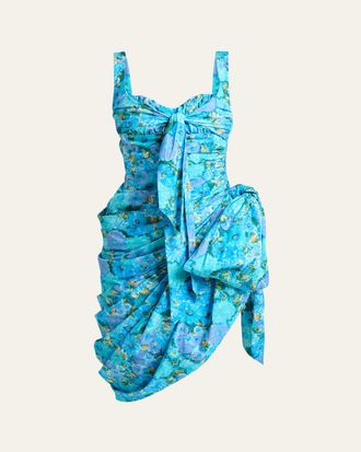 Chlo&eacute; Sleeveless Floral Draped Bow High-Low Dress