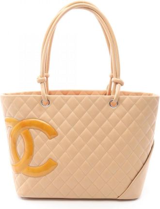 Chanel Beige Brown Patent Leather Leather Handbag Tote Bag (Pre-Owned)