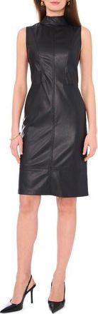 Vince Camuto Mock Neck Sleeveless Faux Leather Dress in Rich Black at Nordstrom, Size 12