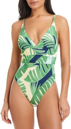 Sanctuary Shirred Cutout One-Piece Swimsuit in Green Multi at Nordstrom, Size X-Small