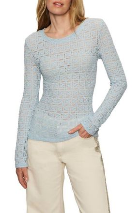 Sanctuary Perfect Long Sleeve Puckered Lace T-Shirt in Aquamarine Blue at Nordstrom, Size X-Large