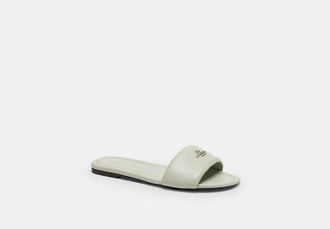 Coach Womens Slide Sandal in Green, Size 6.5 | Leather