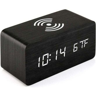 OEM Despertador Con Base De Carga Inal&aacute;mbrica, Reloj Digital Led De Madera, Control De Sonido, Visualizaci&oacute;n De Hora, Fecha Y Temperatura, Dormitorio, Ofi