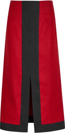 Liberowe Ruth Panelled Linen Midi Skirt - Red - XS (UK6 / XS)