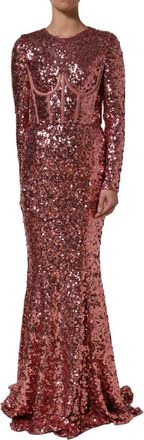 Dolce & Gabbana Womens Sequined Corset Bodice Gown Pink Nylon Elastane