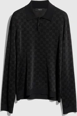 Gucci Viscose GG Jacquard Polo Shirt, Size XXXL, Black, Ready-to-wear