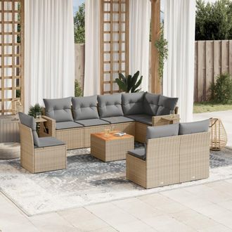 vidaXL Vidaxl - Set De Sof&aacute;s De Jard&iacute;n 9 Pzas Con Cojines Rat&aacute;n Sint&eacute;tico Beige