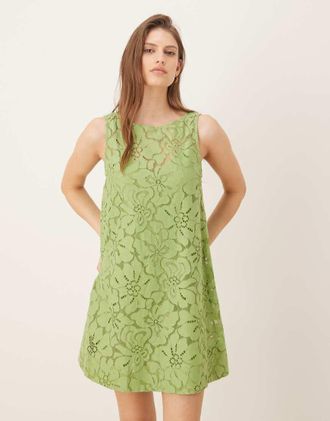 Asos Vestito corto a trapezio in pizzo verde