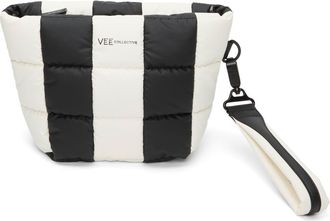 VeeCollective Porter Colorbock Recycled Nylon Clutch in Black - Marshmallow Stripes at Nordstrom