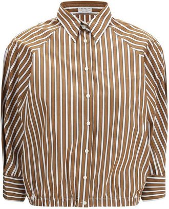 Brunello Cucinelli Brown Cotton Pattern Womens Shirt
