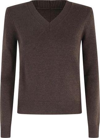 Maison Margiela Bruine V-hals Trui Lange Mouw - Dames - V-hals truien - Bruin - S - Truien & Vesten