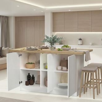 Dmora Isla De Cocina Migani, Mueble Alacena 3 Estantes, 6 Compartimentos, Made In Italy, 3 Puertas, 160x80x90h Cm Blanco Brillante