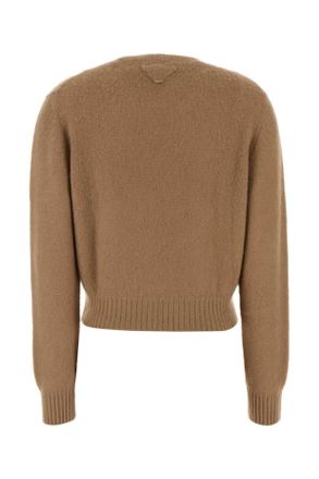 Prada Womens Biscuit Cashmere Sweater Cammello Exterior: Maglieria