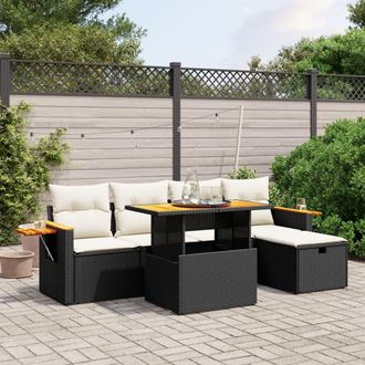 vidaXL Vidaxl - Set De Sof&aacute;s De Jard&iacute;n 6 Piezas Y Cojines Rat&aacute;n Sint&eacute;tico Negro