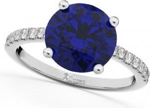 Allurez Lab Blue Sapphire & Diamond Engagement Ring 14K White Gold 2.51ct