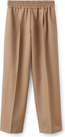 Mango Selection Elastic Waist Straight Leg Wool Pants in Medium Brown at Nordstrom, Size Small
