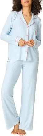 PJ Salvage Western Blooms Stripe Butter Jersey Pajamas in Dream Blue at Nordstrom, Size X-Large