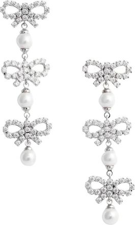 Self Portrait Micro Bow Pearl Tiered Earrings - Dames - Oorbellen - Grijs - ONE Size - Accessoires
