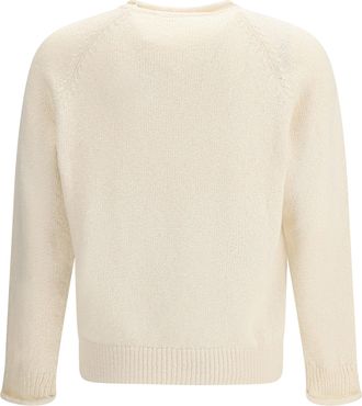Umit Benan Mens Ralph Crewneck Cotton Sweater With Raglan Sleeves Milk