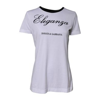 Dolce & Gabbana T-Shirts, female, White, Size: XL Eleganza Cotton Crew Neck Tee
