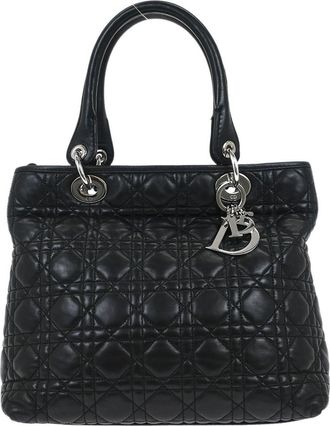 Dior Vintage Lady Dior Bag Cannage Quilt Lambskin Black Leather Handbag (Pre-Owned)