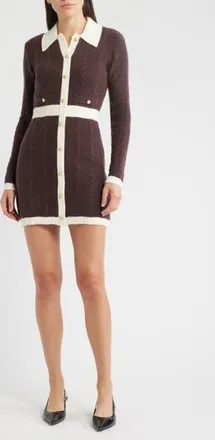 ZOE AND CLAIRE Long Sleeve Cable Stitch Sweater Dress in Brown/Ivory at Nordstrom Rack, Size Medium