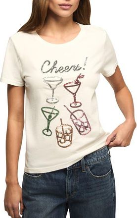 Lucky Brand Sequin Cheers Glasses T-Shirt in Bright White at Nordstrom, Size Xx-Large