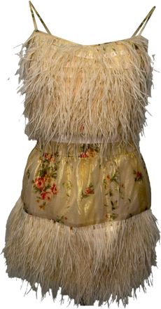 LoveShackFancy cFeather-Trimmed Set in Cream Viscose