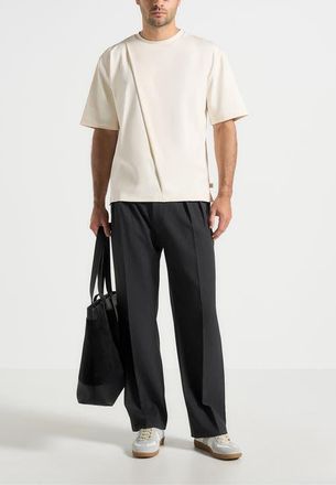 Mani&egrave;re De Voir Hugo Relaxed Fit Cotton T-Shirt With Pleat in Cream at Nordstrom, Size X-Large