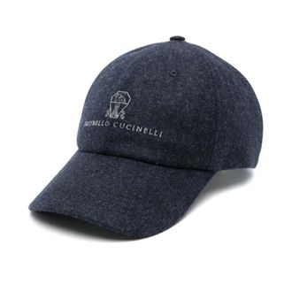 Brunello Cucinelli Accessoires, Heren, Blauw, L, Wol, Navy wollen hoed met logo borduurwerk
