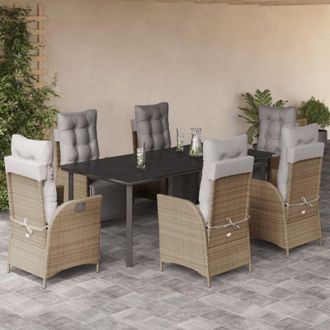 vidaXL Set Comedor De Jard&iacute;n 7 Pzas Con Cojines Rat&aacute;n Sint&eacute;tico Beige Vidaxl