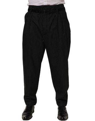 Dolce & Gabbana Pinstripe Virgin Wool Trousers - Black