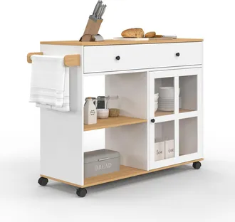 IDMarket Credenza Da Cucina Achille Xxl Con Ripiano E Armadio In Legno E Smalto Bianco L.100 Cm